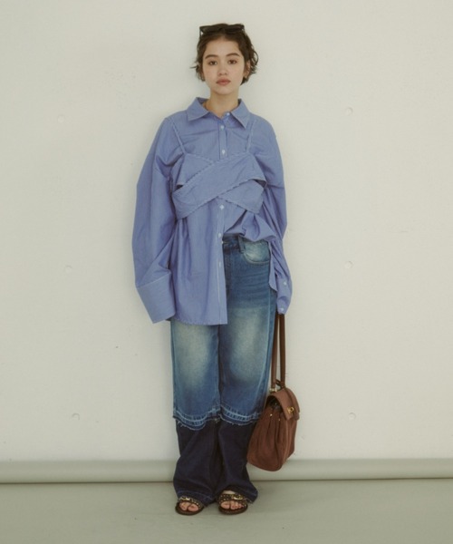 MIRROR STOKE(ミラーストーク)の「【ZOZO限定】COLOR PANEL DENIM PANTS/カラーパネルデニムパンツ(デニムパンツ・レディース・グレー/サックスブルー・LARGE/MEDIUM)」の7枚目の写真