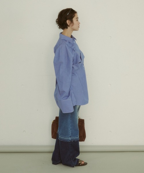 MIRROR STOKE(ミラーストーク)の「【ZOZO限定】COLOR PANEL DENIM PANTS/カラーパネルデニムパンツ(デニムパンツ・レディース・グレー/サックスブルー・LARGE/MEDIUM)」の9枚目の写真