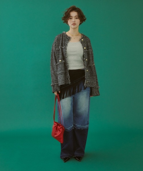 MIRROR STOKE(ミラーストーク)の「【ZOZO限定】COLOR PANEL DENIM PANTS/カラーパネルデニムパンツ(デニムパンツ・レディース・グレー/サックスブルー・LARGE/MEDIUM)」の11枚目の写真
