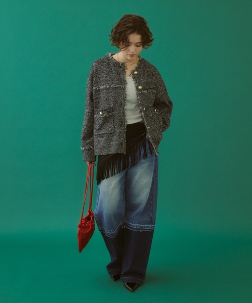 MIRROR STOKE(ミラーストーク)の「【ZOZO限定】COLOR PANEL DENIM PANTS/カラーパネルデニムパンツ(デニムパンツ・レディース・グレー/サックスブルー・LARGE/MEDIUM)」の14枚目の写真