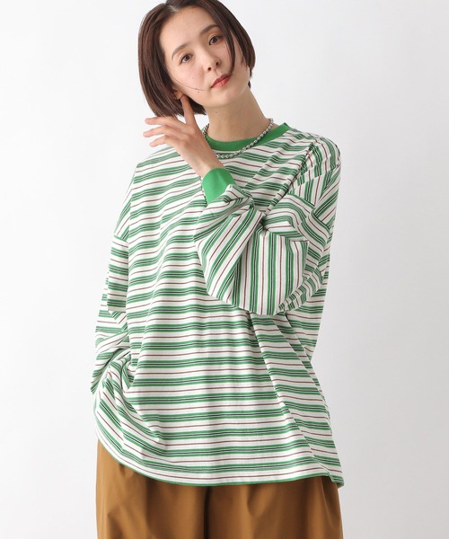 LEPSIM(レプシィム)の「クレイジーマルチボーダーロンT 289457(Tシャツ/カットソー・レディース・ネイビー/ライトブルー/グリーン・FREE)」の4枚目の写真