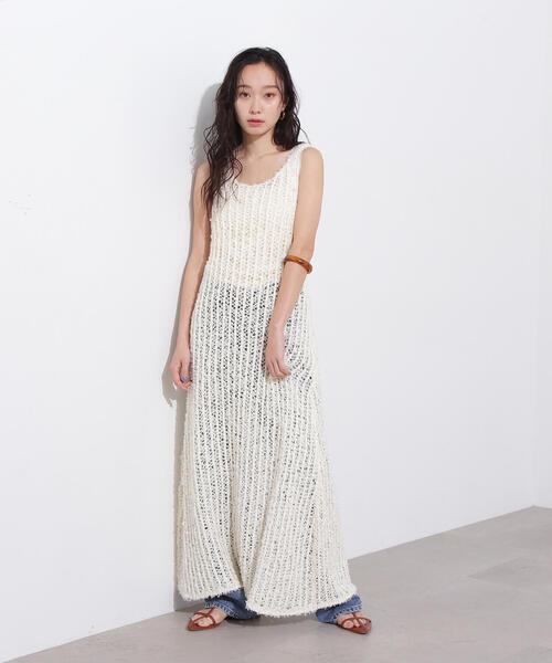 N.(N. Natural Beauty Basic)(エヌエヌナチュラルビューティーベーシック)の「メッシュニットワンピース(ワンピース・レディース・ブラウン/オフホワイト/ホワイト系その他・MEDIUM)」の1枚目の写真