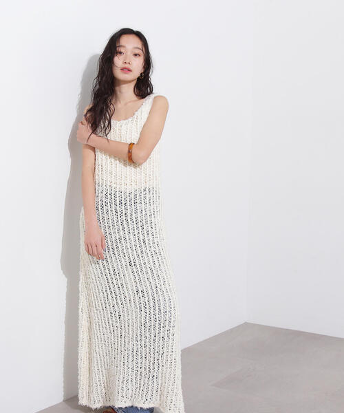 N.(N. Natural Beauty Basic)(エヌエヌナチュラルビューティーベーシック)の「メッシュニットワンピース(ワンピース・レディース・ブラウン/オフホワイト/ホワイト系その他・MEDIUM)」の7枚目の写真