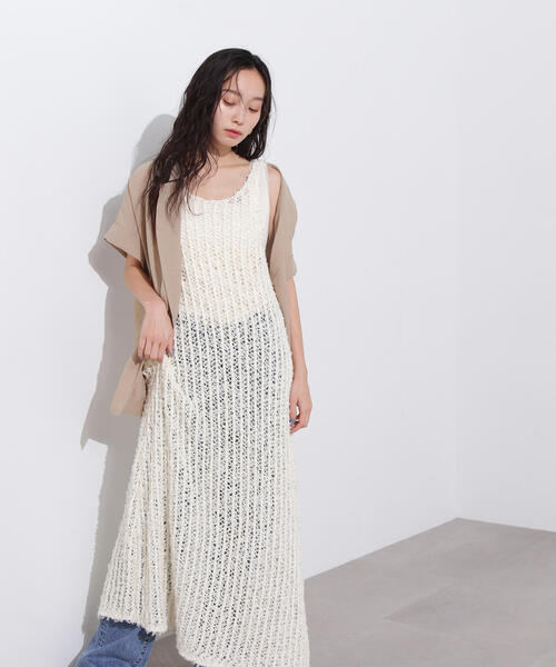 N.(N. Natural Beauty Basic)(エヌエヌナチュラルビューティーベーシック)の「メッシュニットワンピース(ワンピース・レディース・ブラウン/オフホワイト/ホワイト系その他・MEDIUM)」の8枚目の写真