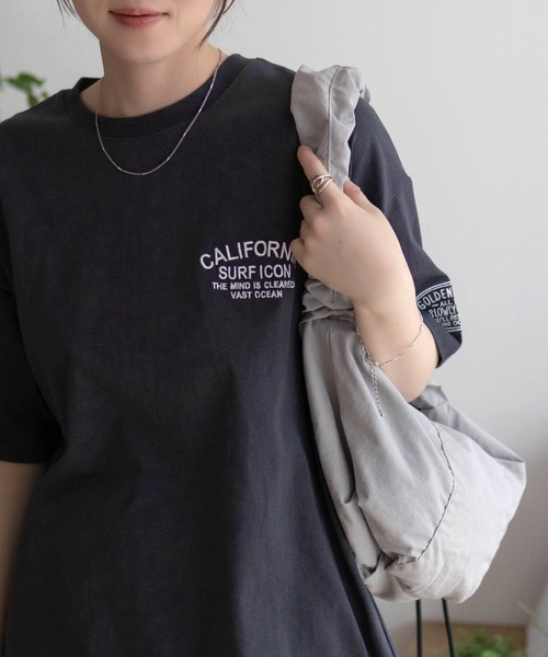 UNDERWRAPS(アンダーラップス)の「UNDERWRAPS BIGデニム貼り付けスリットTシャツ(Tシャツ/カットソー・レディース・ライトピンク/ライトグリーン/ダークグレー・フリー)」の7枚目の写真