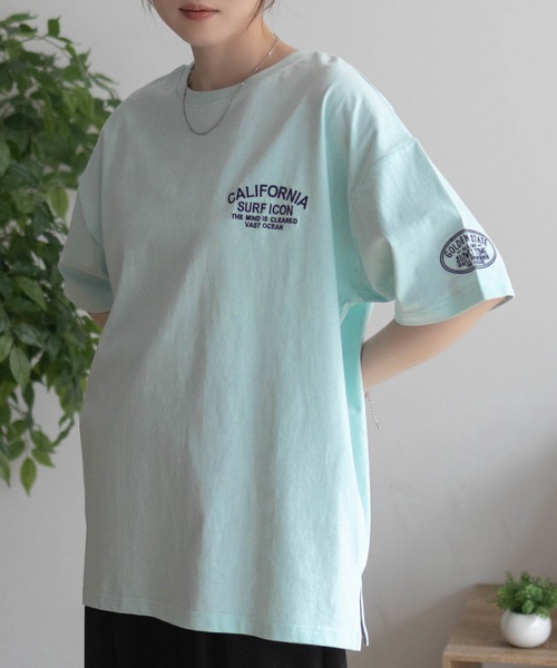 UNDERWRAPS(アンダーラップス)の「UNDERWRAPS BIGデニム貼り付けスリットTシャツ(Tシャツ/カットソー・レディース・ライトピンク/ライトグリーン/ダークグレー・フリー)」の12枚目の写真