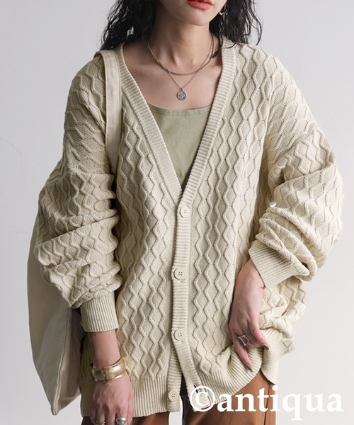 antiqua（アンティカ）の「アランニットカーディガン（ニット/セーター・レディース・グリーン/ブラック/ベージュ・ONESIZE）」の5枚目の写真