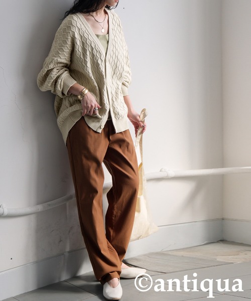 antiqua（アンティカ）の「アランニットカーディガン（ニット/セーター・レディース・グリーン/ブラック/ベージュ・ONESIZE）」の6枚目の写真