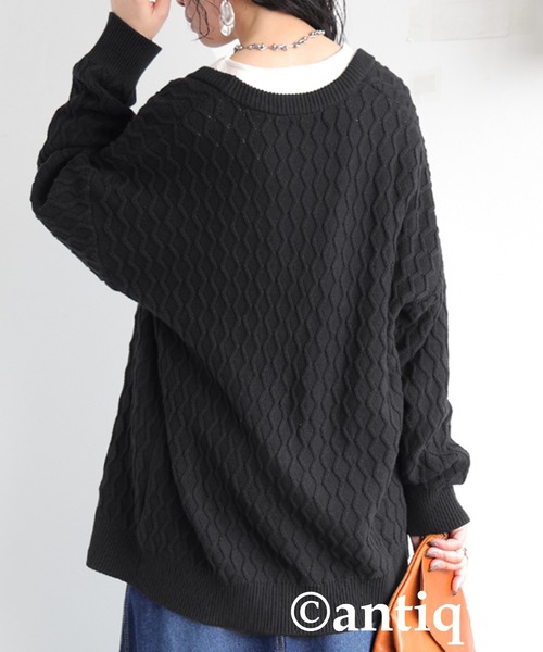 antiqua（アンティカ）の「アランニットカーディガン（ニット/セーター・レディース・グリーン/ブラック/ベージュ・ONESIZE）」の8枚目の写真