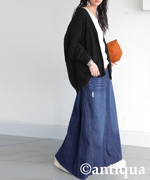 antiqua（アンティカ）の「アランニットカーディガン（ニット/セーター・レディース・グリーン/ブラック/ベージュ・ONESIZE）」の9枚目の写真