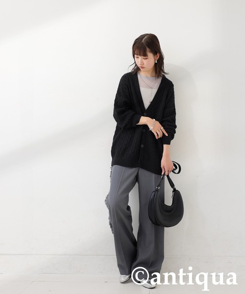 antiqua（アンティカ）の「アランニットカーディガン（ニット/セーター・レディース・グリーン/ブラック/ベージュ・ONESIZE）」の10枚目の写真