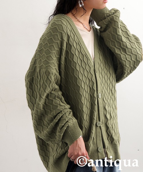 antiqua（アンティカ）の「アランニットカーディガン（ニット/セーター・レディース・グリーン/ブラック/ベージュ・ONESIZE）」の11枚目の写真