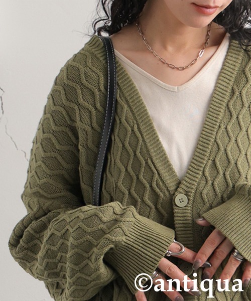 antiqua（アンティカ）の「アランニットカーディガン（ニット/セーター・レディース・グリーン/ブラック/ベージュ・ONESIZE）」の12枚目の写真