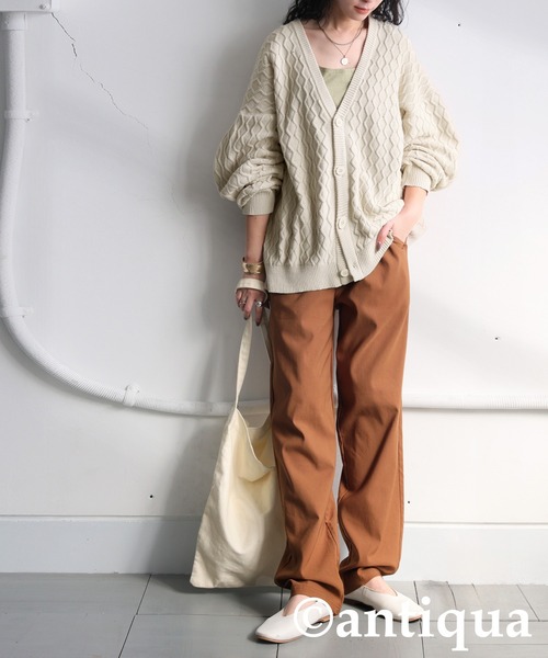 antiqua（アンティカ）の「アランニットカーディガン（ニット/セーター・レディース・グリーン/ブラック/ベージュ・ONESIZE）」の4枚目の写真