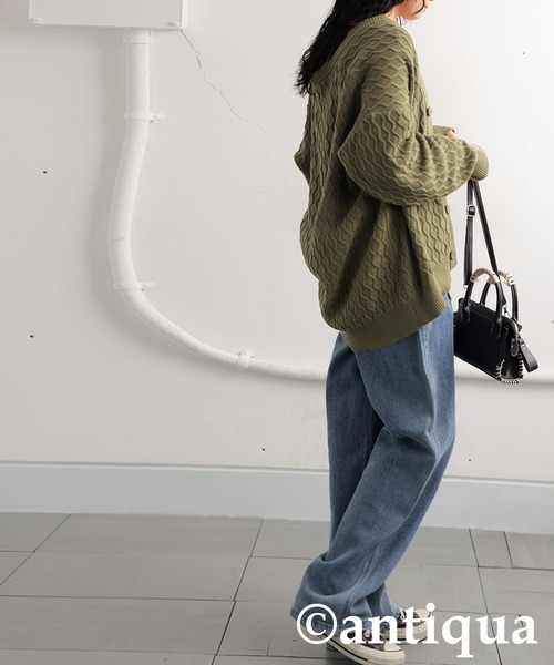 antiqua（アンティカ）の「アランニットカーディガン（ニット/セーター・レディース・グリーン/ブラック/ベージュ・ONESIZE）」の14枚目の写真
