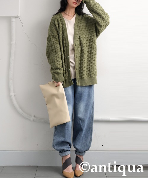 antiqua（アンティカ）の「アランニットカーディガン（ニット/セーター・レディース・グリーン/ブラック/ベージュ・ONESIZE）」の13枚目の写真