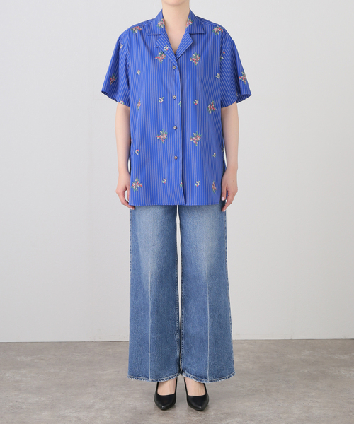 PONTI(ポンティ)の「PONTI Flower Embroidery Striped Shirt PO1Q014:シャツ(シャツ/ブラウス・レディース・ブルー・FREE)」の12枚目の写真