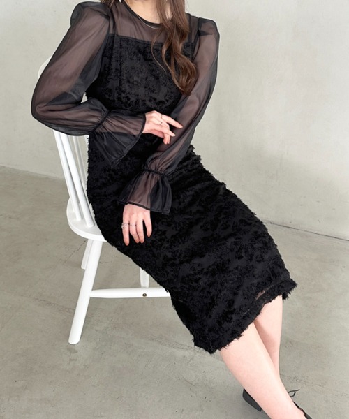 セール】ラウンドネックシアーロングワンピース ドレス（ドレス