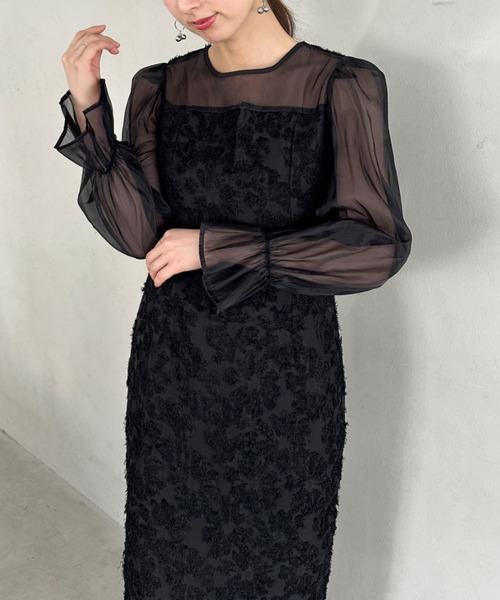 セール】ラウンドネックシアーロングワンピース ドレス（ドレス