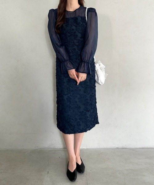 セール】ラウンドネックシアーロングワンピース ドレス（ドレス