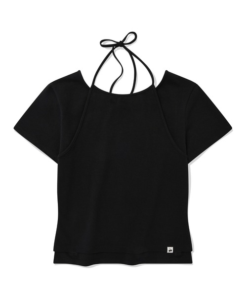 【KIRSH】MESH COLLAR T-SHIRT [BLACK]〜半袖Tシャツ★韓国発 KIRSH PLAIN DOUBLE LAYERED T-SHIRT キルシー プレーン ダブル