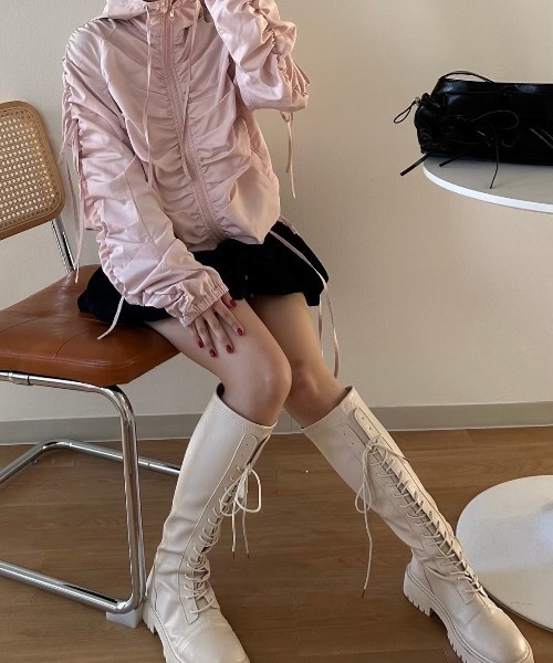 nemne store(ネンネストア)の「【sepup】シャーリングギャザーブルゾン(ナイロンジャケット・レディース・ピンク系/アイボリー・MEDIUM/SMALL)」の10枚目の写真