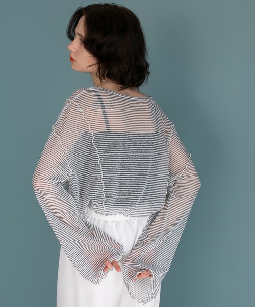 forksy.】シアー ボーダー メロー ロングスリーブTシャツ forksy