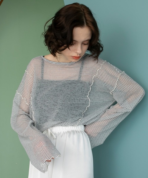 seesee yesgoodmarket ボーダーロングスリーブ forksy.】シアー ボーダー メロー ロングスリーブTシャツ forksy