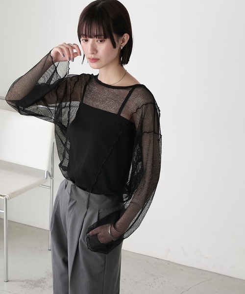 forksy.】シアー ボーダー メロー ロングスリーブTシャツ forksy