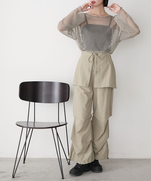 forksy.】シアー ボーダー メロー ロングスリーブTシャツ forksy