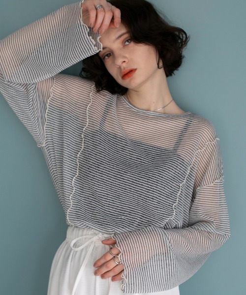 forksy.】シアー ボーダー メロー ロングスリーブTシャツ forksy