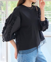 異素材ギャザーフリルチュール重ねトップス