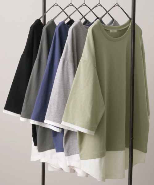 HUG.U（ハグユー）の「レイヤード風Tシャツ（Tシャツ/カットソー・レディース・セージグリーン/ブラック/ダークグレー/ネイビー/ライトグレー・L/M）」の16枚目の写真