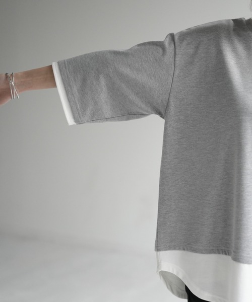 HUG.U（ハグユー）の「レイヤード風Tシャツ（Tシャツ/カットソー・レディース・セージグリーン/ブラック/ダークグレー/ネイビー/ライトグレー・L/M）」の19枚目の写真