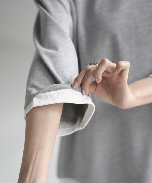 HUG.U（ハグユー）の「レイヤード風Tシャツ（Tシャツ/カットソー・レディース・セージグリーン/ブラック/ダークグレー/ネイビー/ライトグレー・L/M）」の20枚目の写真