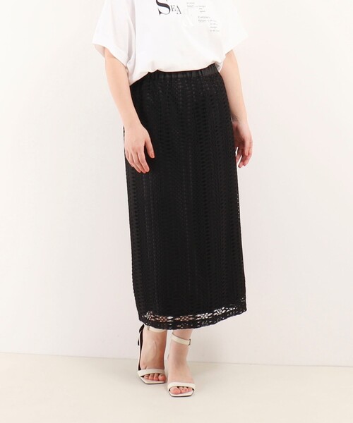 MICO COULIER（ミコクリエ）の「変わり編みレーススカート（スカート・レディース・オフホワイト/ブラック・36/38）」の2枚目の写真