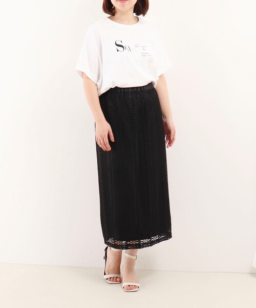 MICO COULIER（ミコクリエ）の「変わり編みレーススカート（スカート・レディース・オフホワイト/ブラック・36/38）」の6枚目の写真