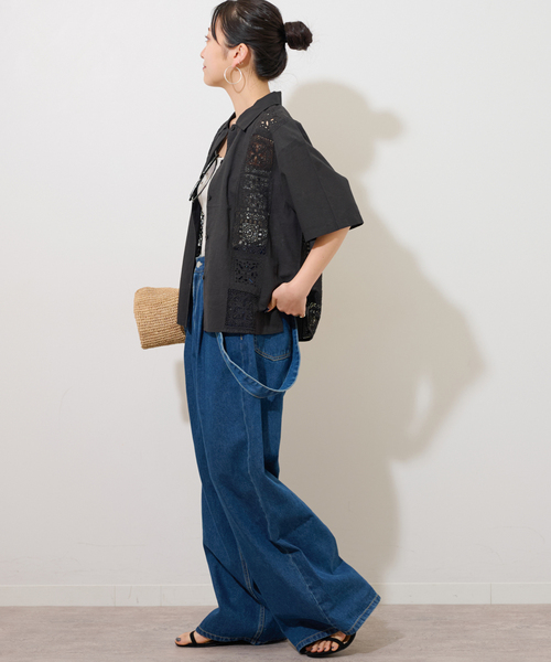 JOURNAL STANDARD relume(ジャーナルスタンダード レリューム)の「ハーフスリーブエンブロイダリーシャツ(シャツ/ブラウス・レディース・ブラック/ホワイト・FREE)」の4枚目の写真
