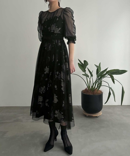 2878 ポピー バルーンキャミワンピ 黒 結婚式 二次会 パーティードレス Balloon cami tunic (black)