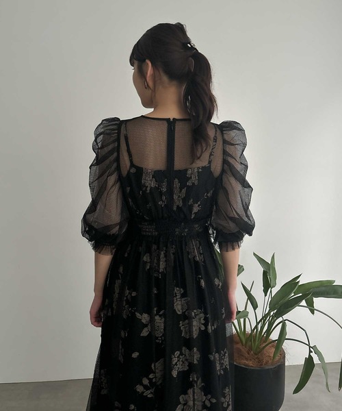 フラワーキャミワンピースチュールレイヤードドレス 結婚式 二次会