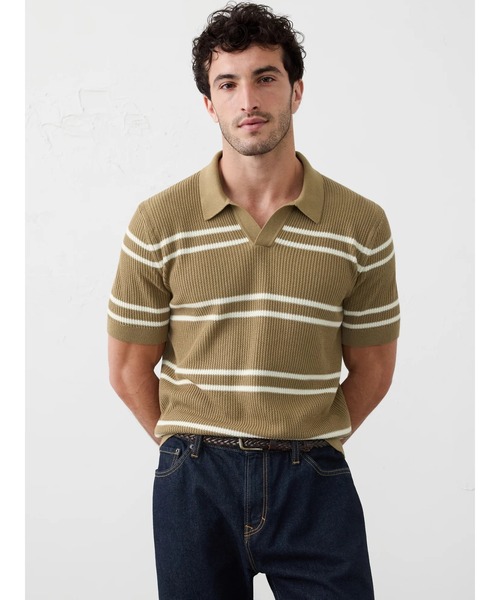00s BANANA REPUBLIC ストライプポロシャツ ブラック Luxe-Touch ストライプ ポロシャツ（ポロシャツ）｜BANANA