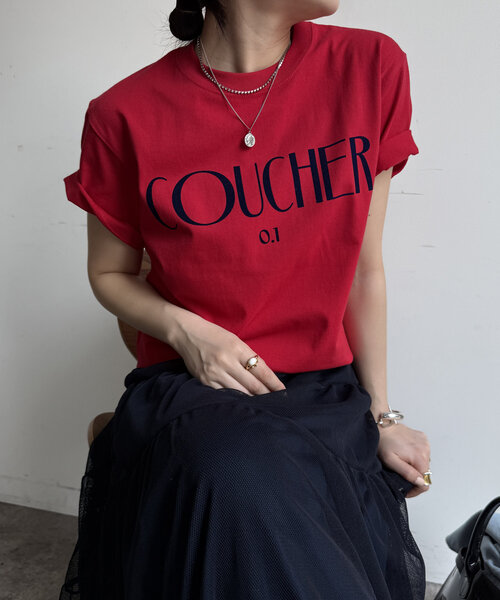 DouDou(ドゥドゥ)の「【WEB限定】フロントバック両面ロゴTEE(Tシャツ/カットソー・レディース・オフホワイト/ブラック/レッド・FREE)」の1枚目の写真