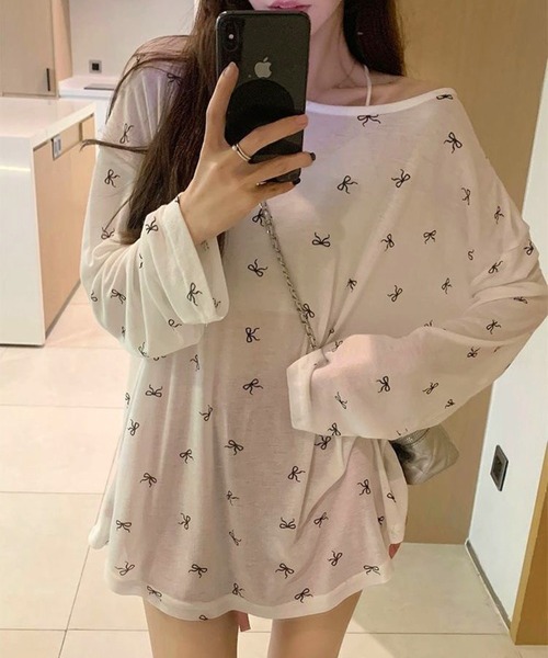 CANVAS+(キャンバスプラス)の「【CANVAS+】バッククロスリボン柄シアートップス(Tシャツ/カットソー・レディース・ホワイト/ブラック・M)」の22枚目の写真