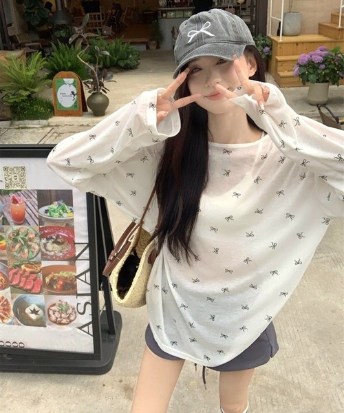 CANVAS+(キャンバスプラス)の「【CANVAS+】バッククロスリボン柄シアートップス(Tシャツ/カットソー・レディース・ホワイト/ブラック・M)」の18枚目の写真