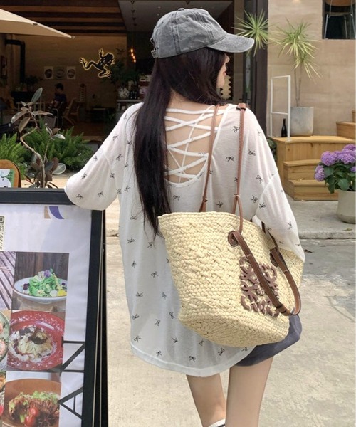 CANVAS+(キャンバスプラス)の「【CANVAS+】バッククロスリボン柄シアートップス(Tシャツ/カットソー・レディース・ホワイト/ブラック・M)」の17枚目の写真