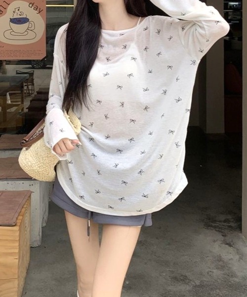 CANVAS+(キャンバスプラス)の「【CANVAS+】バッククロスリボン柄シアートップス(Tシャツ/カットソー・レディース・ホワイト/ブラック・M)」の13枚目の写真