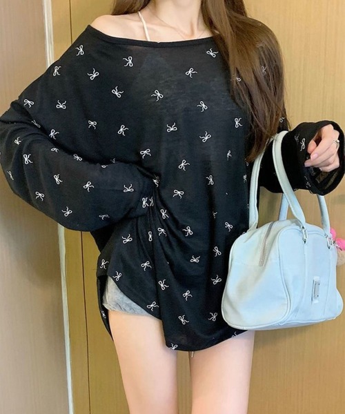 CANVAS+(キャンバスプラス)の「【CANVAS+】バッククロスリボン柄シアートップス(Tシャツ/カットソー・レディース・ホワイト/ブラック・M)」の11枚目の写真