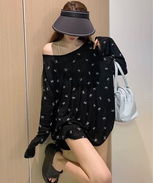 CANVAS+(キャンバスプラス)の「【CANVAS+】バッククロスリボン柄シアートップス(Tシャツ/カットソー・レディース・ホワイト/ブラック・M)」の10枚目の写真
