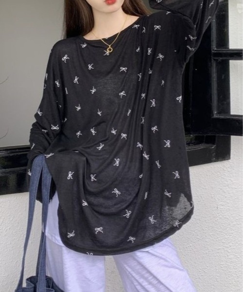 CANVAS+(キャンバスプラス)の「【CANVAS+】バッククロスリボン柄シアートップス(Tシャツ/カットソー・レディース・ホワイト/ブラック・M)」の7枚目の写真