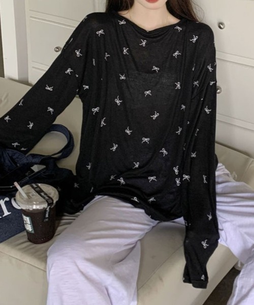 CANVAS+(キャンバスプラス)の「【CANVAS+】バッククロスリボン柄シアートップス(Tシャツ/カットソー・レディース・ホワイト/ブラック・M)」の5枚目の写真